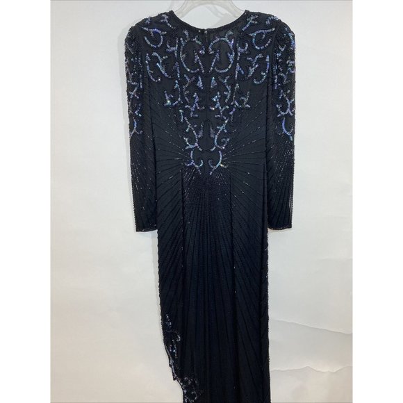 AJ Bari Dress Beaded Elegant Evening Date Wedding Asymmetric Disco Silk - Picture 9 of 11